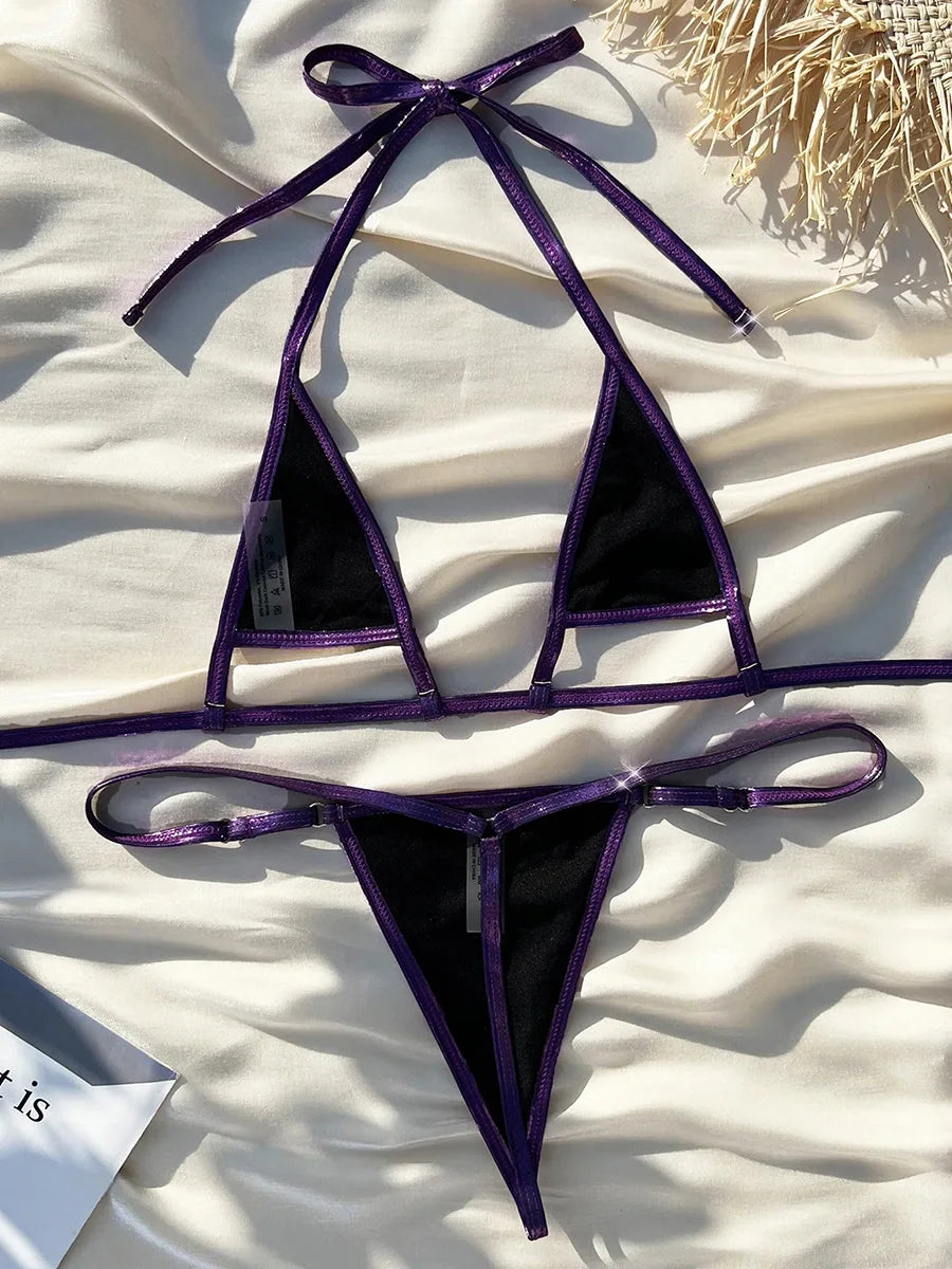 Shiny Bikini Set - Extreme Mini Micro Thong Bikini Set