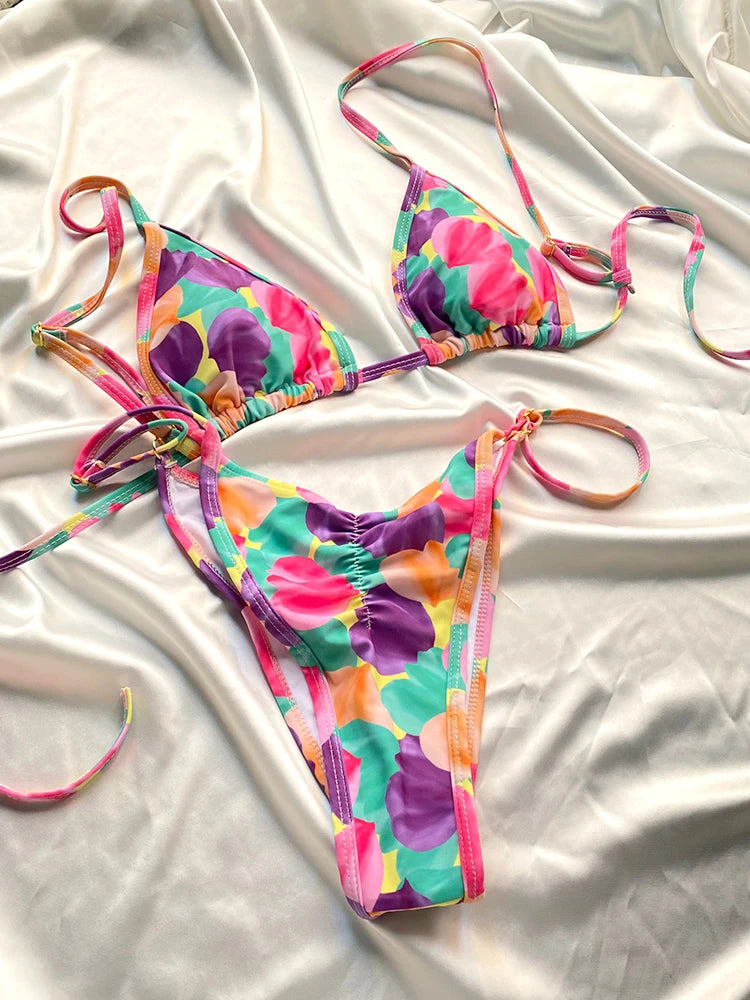 Boho Tie DIe Thong Style Bikini